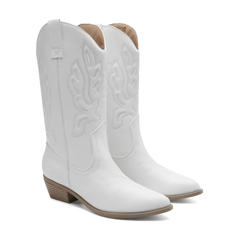 Women’s Embroidered Pointed-Toe Mid-Calf Western Boots