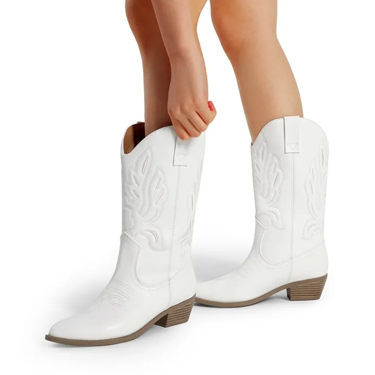 Women’s Embroidered Pointed-Toe Mid-Calf Western Boots