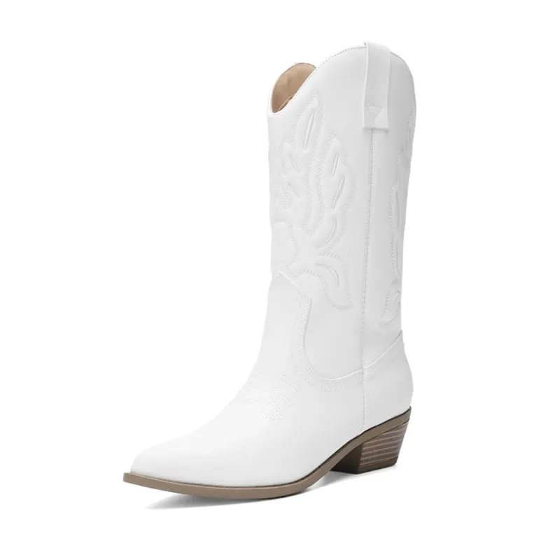 Women’s Embroidered Pointed-Toe Mid-Calf Western Boots