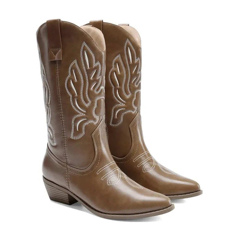 Women’s Embroidered Pointed-Toe Mid-Calf Western Boots