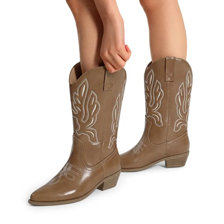 Women’s Embroidered Pointed-Toe Mid-Calf Western Boots