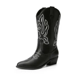 Women’s Embroidered Pointed-Toe Mid-Calf Western Boots