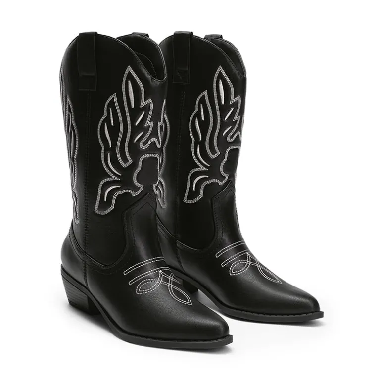 Women’s Embroidered Pointed-Toe Mid-Calf Western Boots
