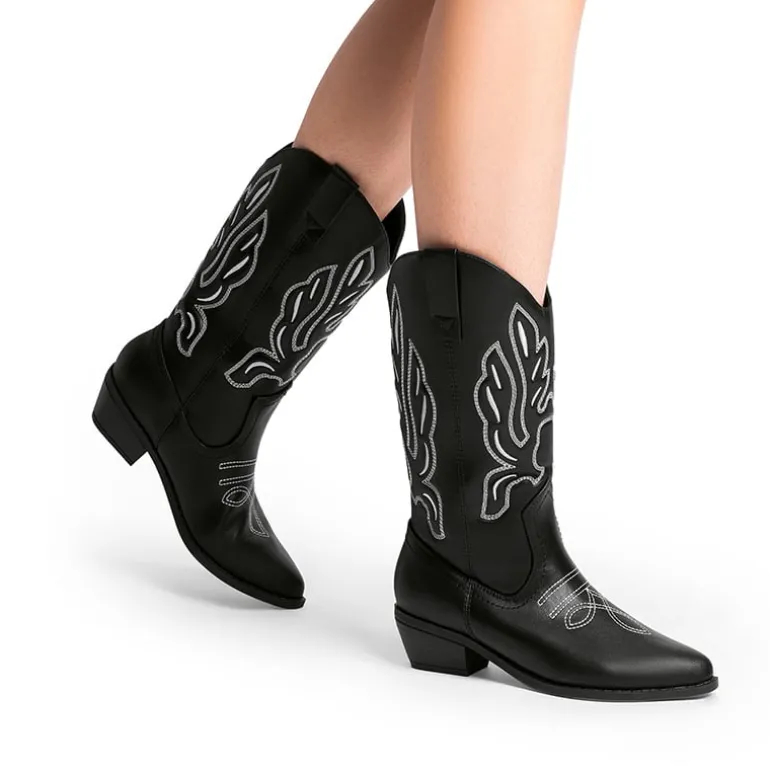 Women’s Embroidered Pointed-Toe Mid-Calf Western Boots