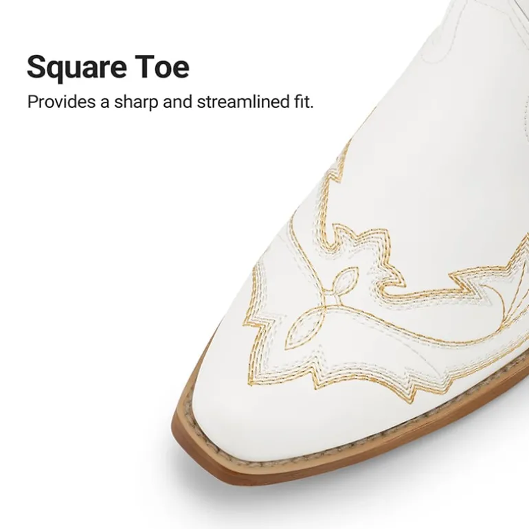 Women’s Embroidered Square Toe Western Cowboy Boots with Zipper