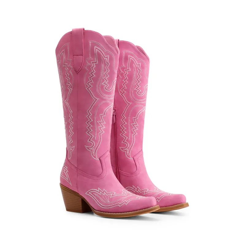 Women’s Embroidered Square Toe Western Cowboy Boots with Zipper