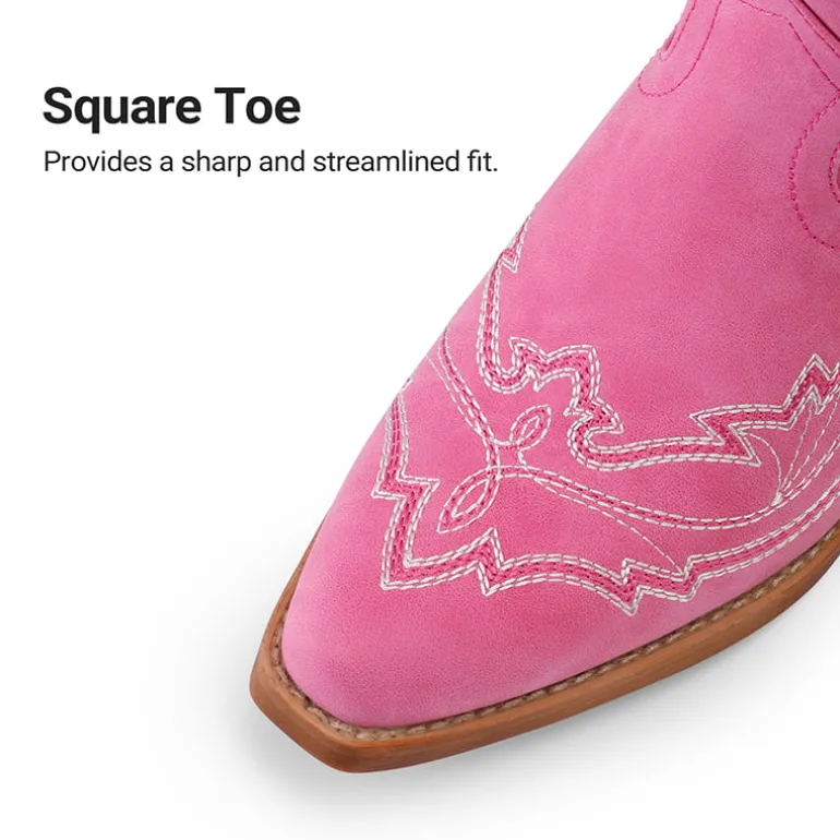 Women’s Embroidered Square Toe Western Cowboy Boots with Zipper