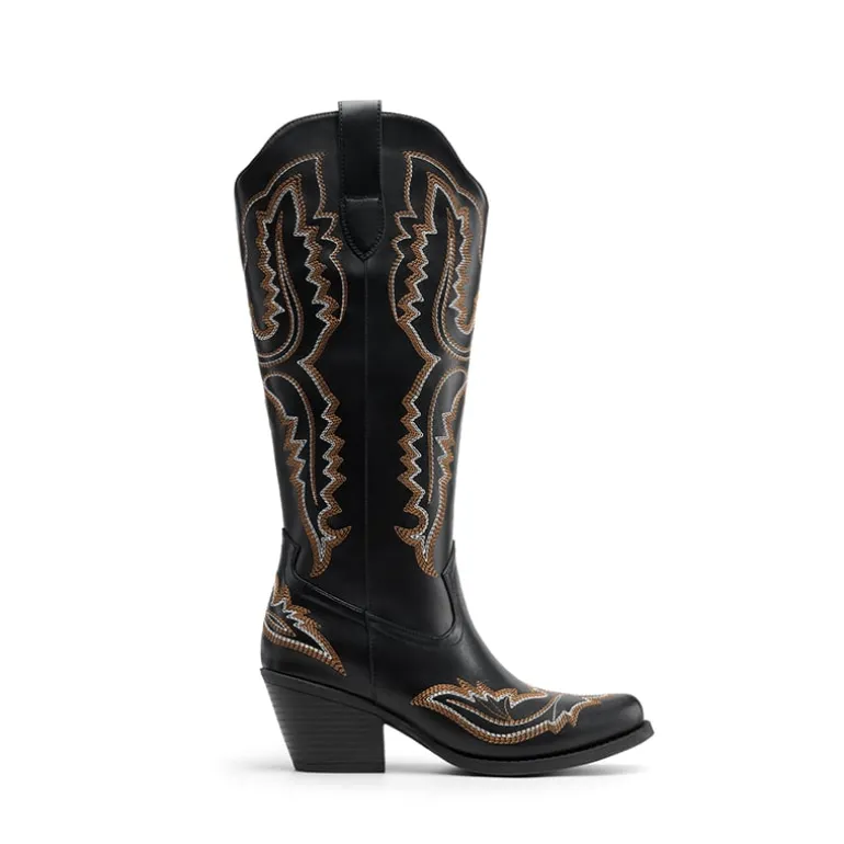 Women’s Embroidered Square Toe Western Cowboy Boots with Zipper