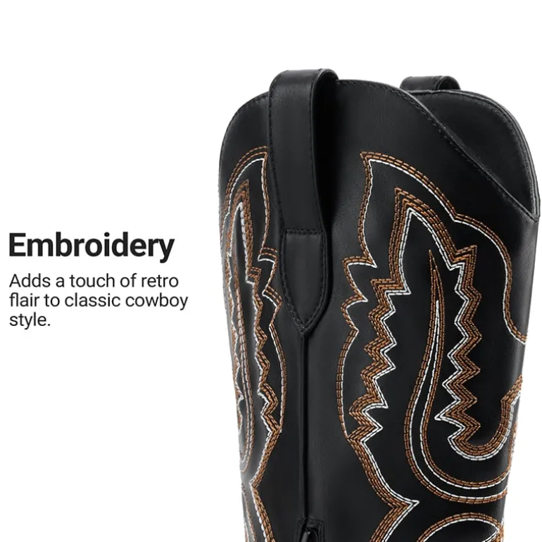 Women’s Embroidered Square Toe Western Cowboy Boots with Zipper