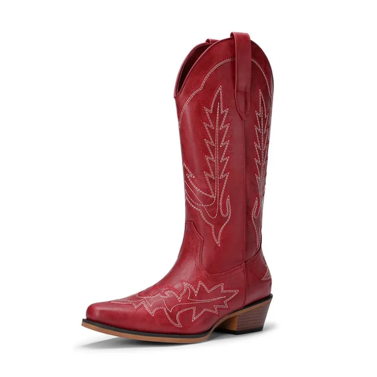 Women's Feather Embroidered Cowboy Boots