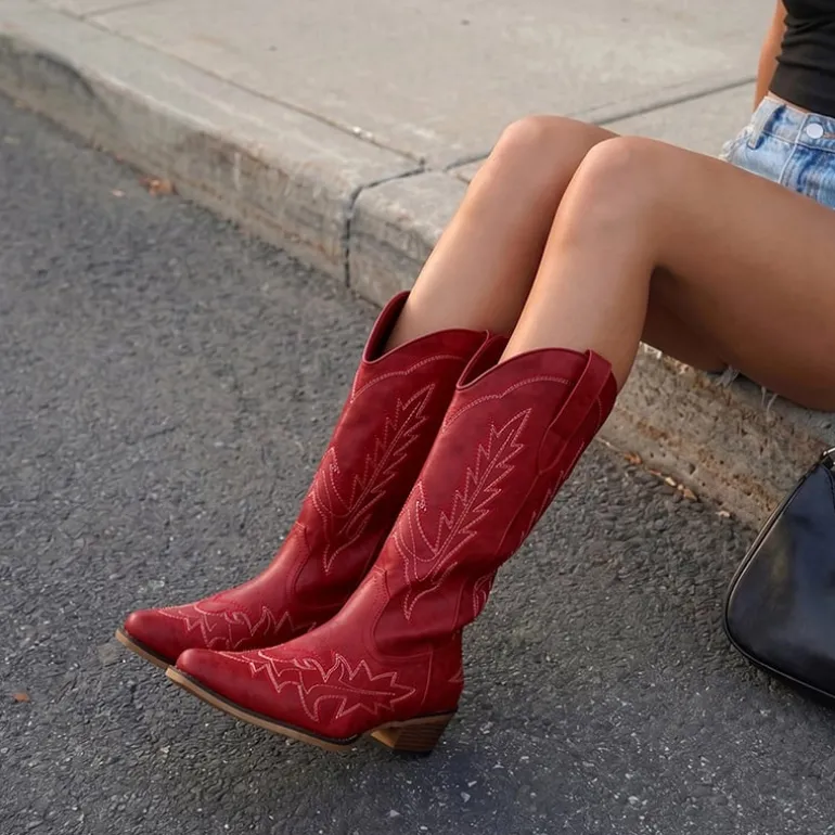 Women's Feather Embroidered Cowboy Boots