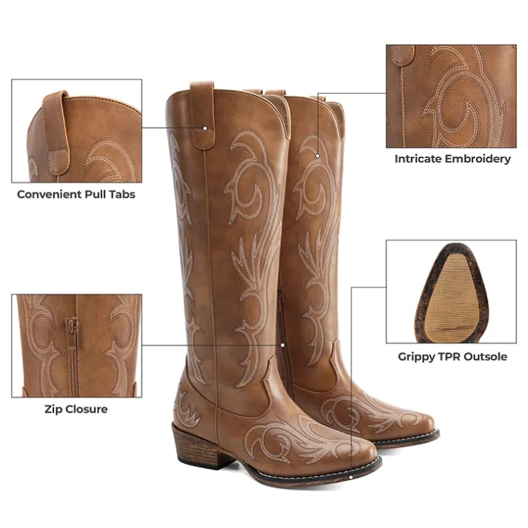 Women’s Knee-High Western Block Heel Boots