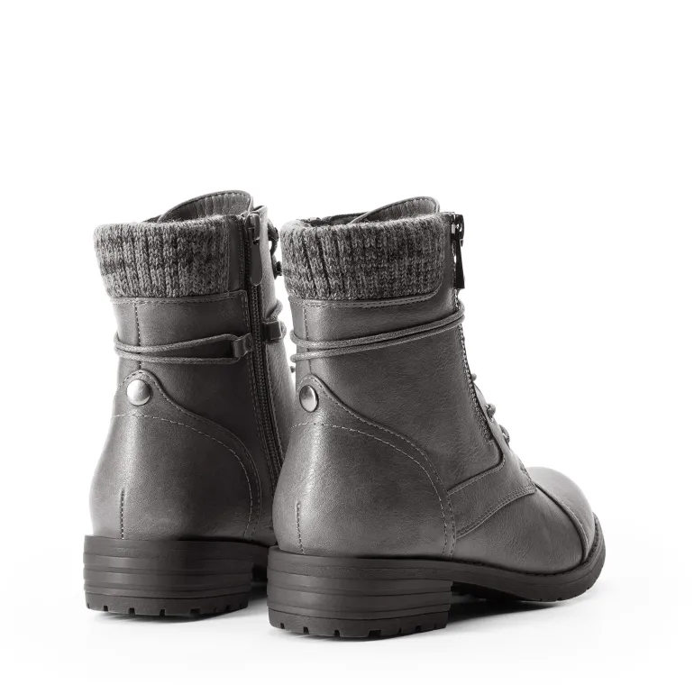 Women’s Knit-Cuff Moto Ankle Boots