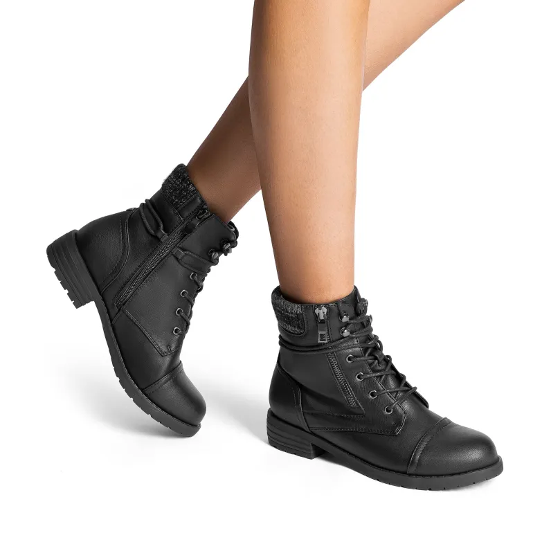 Women’s Knit-Cuff Moto Ankle Boots
