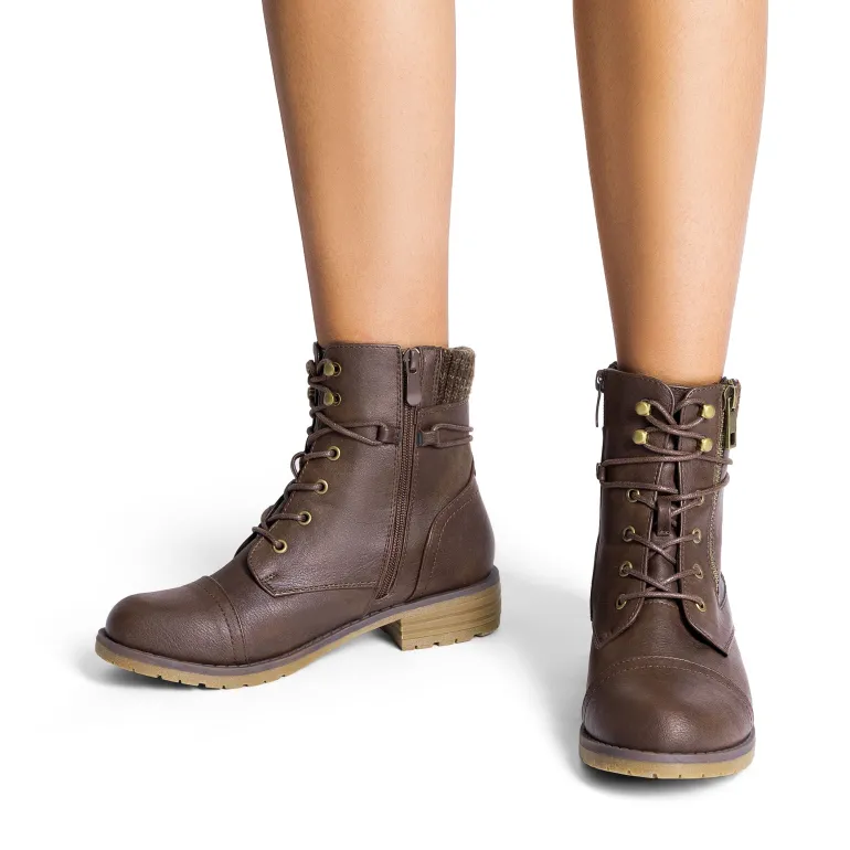 Women’s Knit-Cuff Moto Ankle Boots