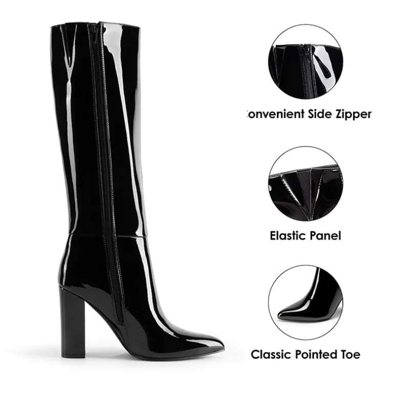 Women’s Pointed-Toe Chunky Heel Knee-high Boots
