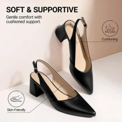 Women's Pointed Toe Slingback Block Heel Pumps