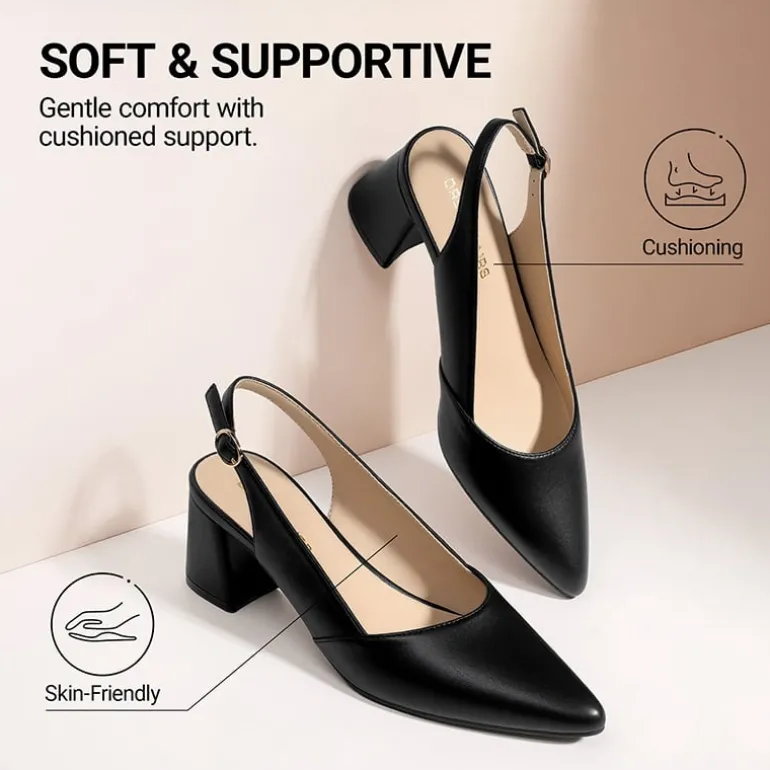 Women's Pointed Toe Slingback Block Heel Pumps