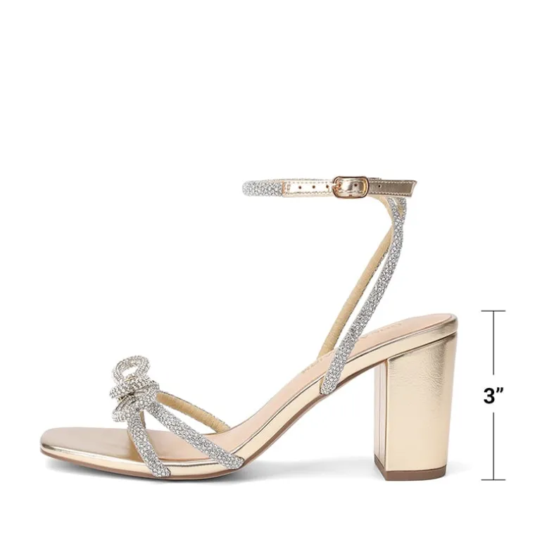 Women's Rhinestone Bow Block Heel Sandals