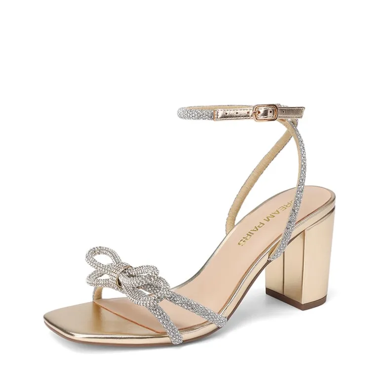 Women's Rhinestone Bow Block Heel Sandals