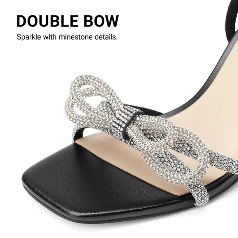 Women's Rhinestone Bow Block Heel Sandals