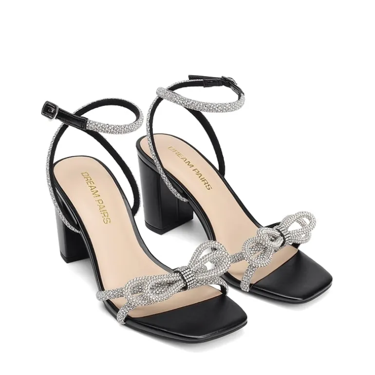 Women's Rhinestone Bow Block Heel Sandals