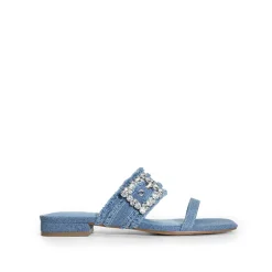 Women's Rhinestone Buckle Denim Sandals