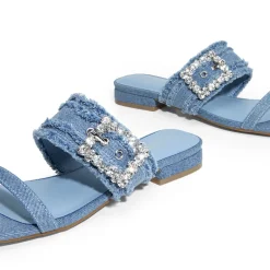 Women's Rhinestone Buckle Denim Sandals