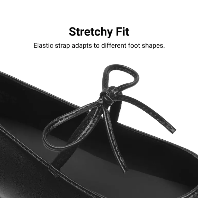 Women's Square Toe Ballet Flats with Elastic Strap & Bow