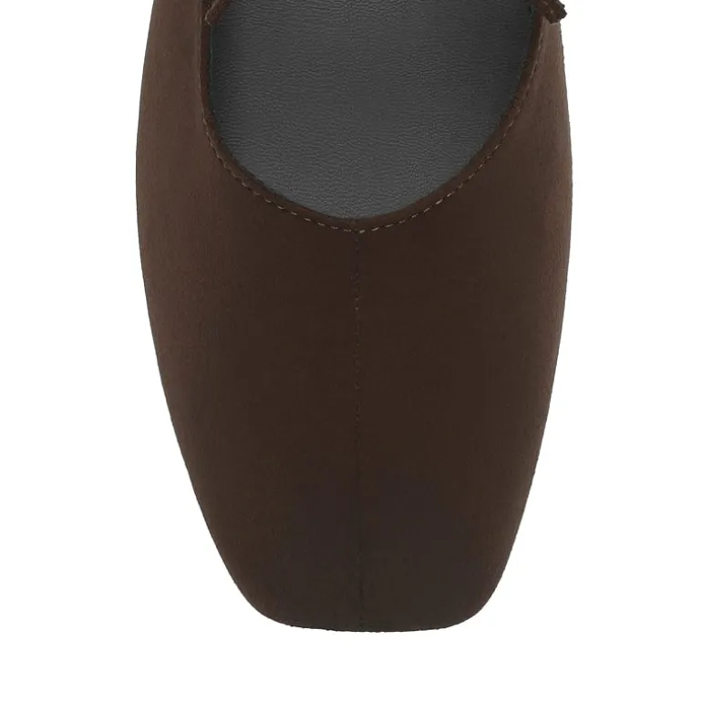 Women's Square Toe Ballet Flats with Elastic Strap & Bow