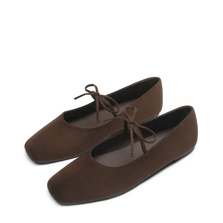 Women's Square Toe Ballet Flats with Elastic Strap & Bow