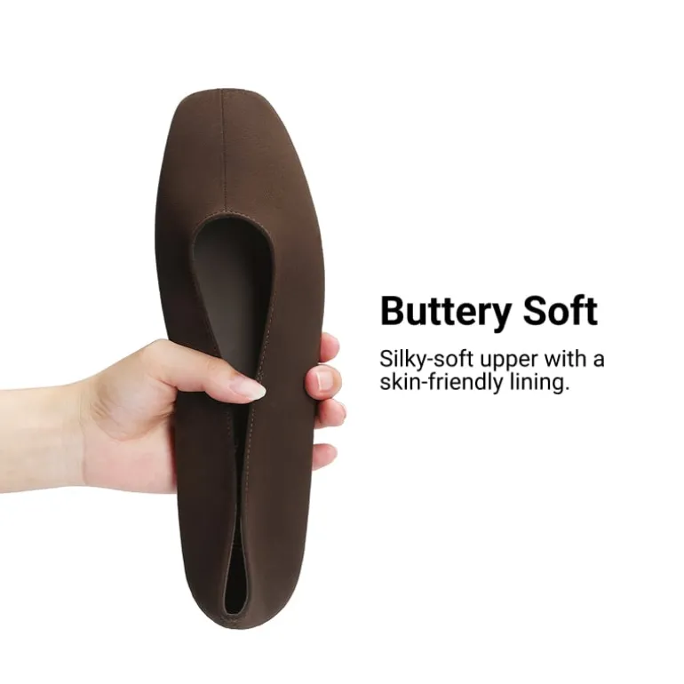 Women's Square Toe Ballet Flats with Elastic Strap & Bow