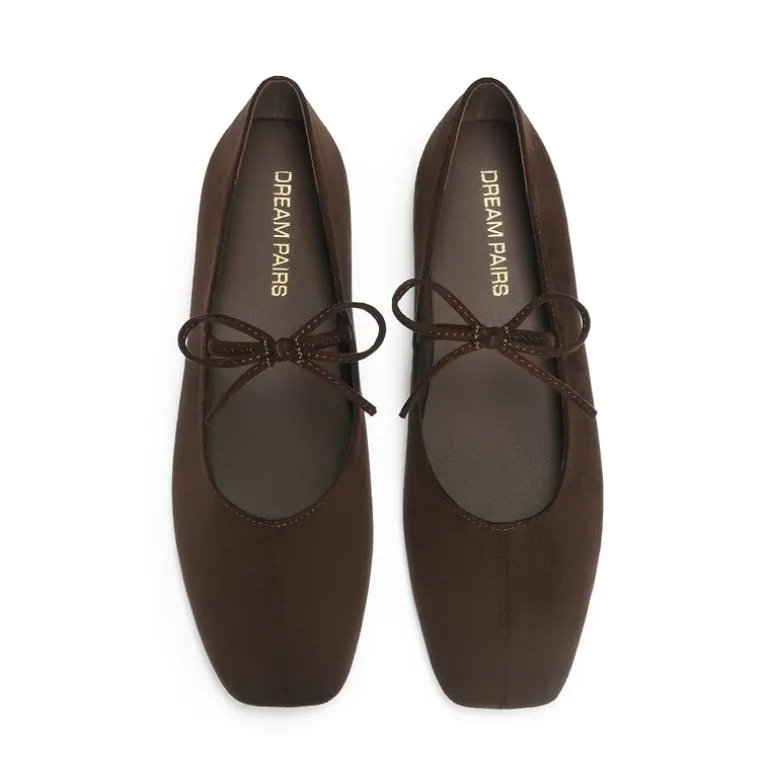 Women's Square Toe Ballet Flats with Elastic Strap & Bow