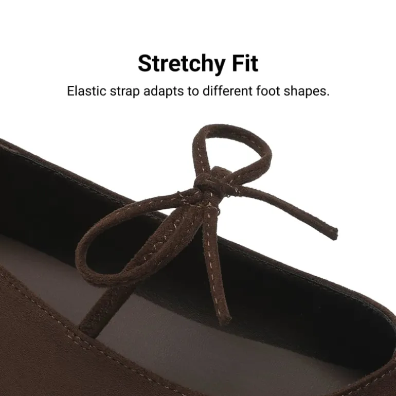 Women's Square Toe Ballet Flats with Elastic Strap & Bow
