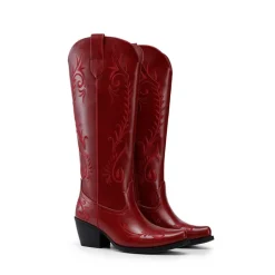 Women’s Square Toe Block Heel Western Boots with Embroidery
