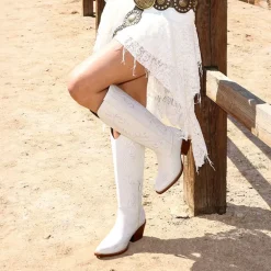 Women’s Square Toe Block Heel Western Boots with Embroidery