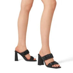 Women's Square Toe Strap Chunky Heel Mules