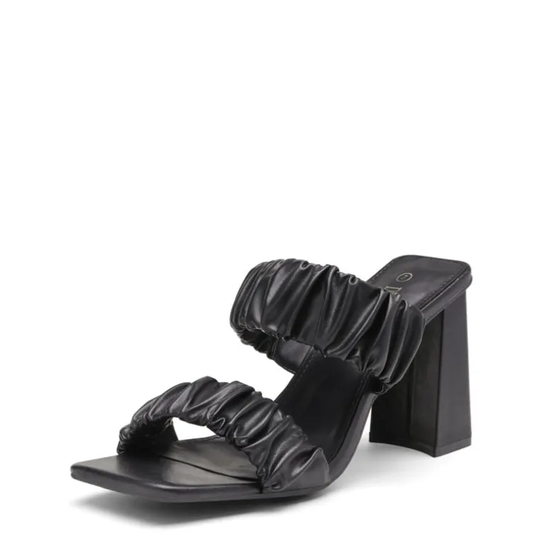 Women's Square Toe Strap Chunky Heel Mules