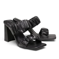 Women's Square Toe Strap Chunky Heel Mules