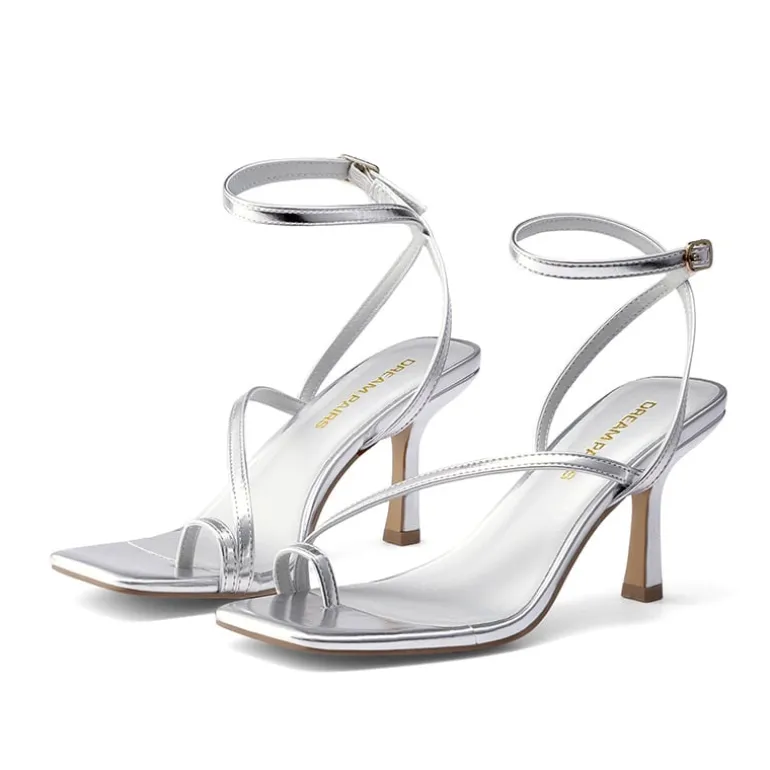 Women's Square-Toe Thong Kitten Heel Sandals