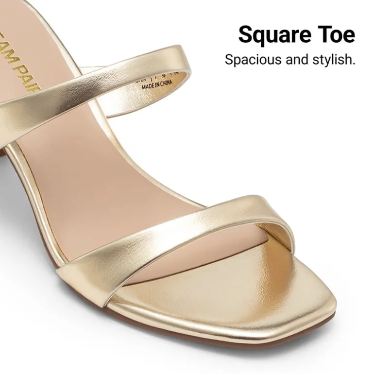 Women’s Strappy Square Toe Kitten Heel Mules