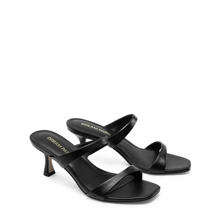 Women’s Strappy Square Toe Kitten Heel Mules
