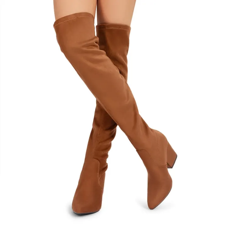 Women’s Stretch-Fit Pointed-Toe Block Heel Boots