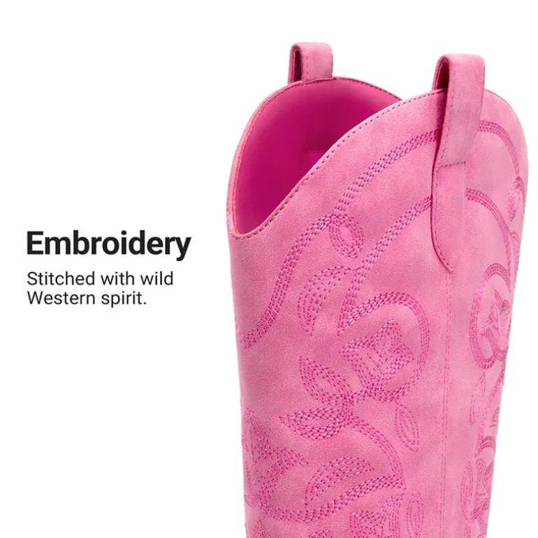 Women’s Wide-calf Embroidered Distressed Cowboy Boots