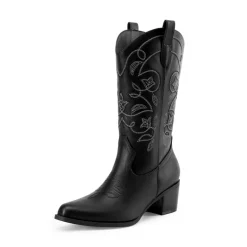 Women’s Wide-calf Embroidered Distressed Cowboy Boots