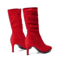 Wrinkle Design Pointed Toe Mid Calf Boots