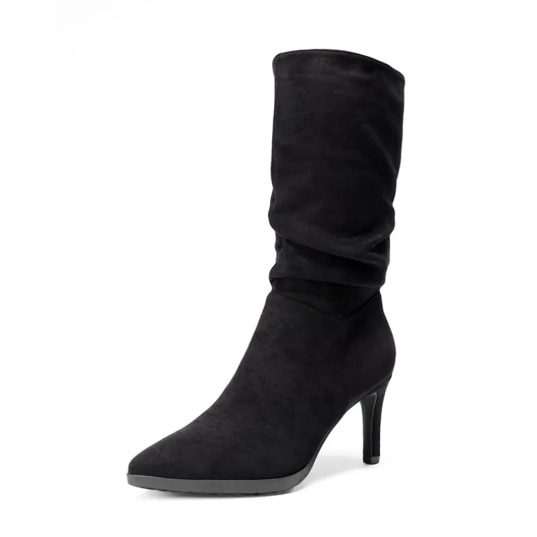 Wrinkle Design Pointed Toe Mid Calf Boots