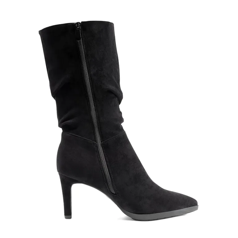 Wrinkle Design Pointed Toe Mid Calf Boots