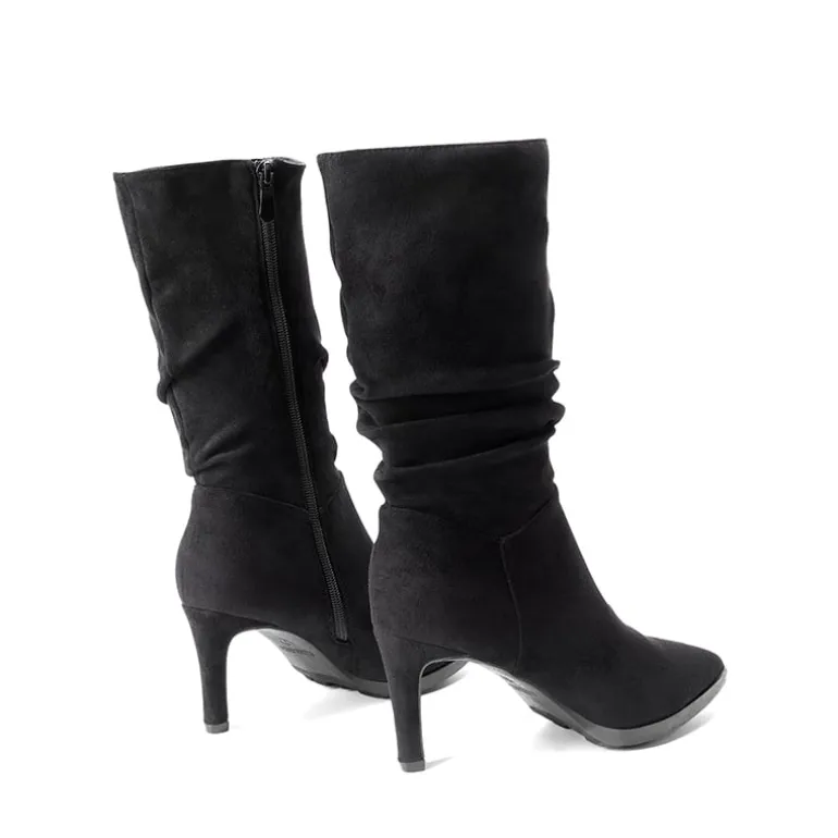 Wrinkle Design Pointed Toe Mid Calf Boots
