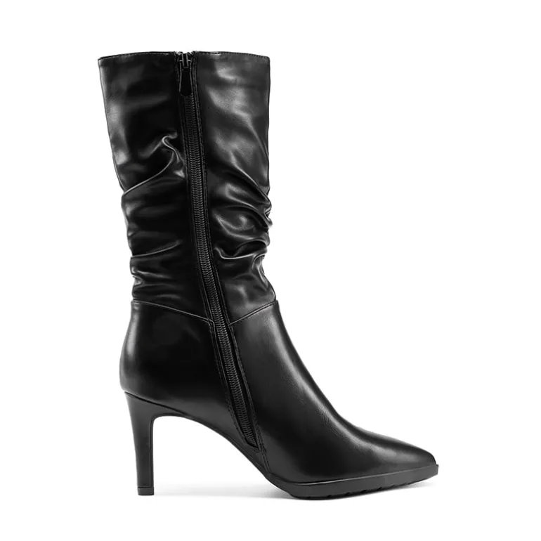 Wrinkle Design Pointed Toe Mid Calf Boots